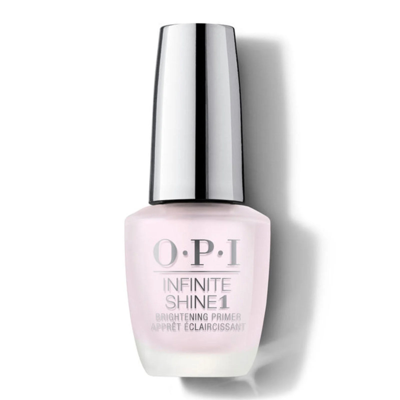 OPI Infinite Shine 1 Brightening Primer, a nail polish primer designed to enhance shine and provide a base coat for long-lasting color.