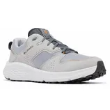Gray Columbia sneaker with mesh and suede upper, lace-up design, and textured rubber sole for traction.