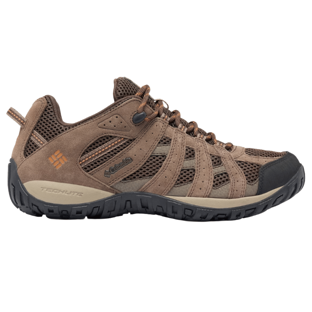 Brown Columbia sneaker with a mesh and suede design, featuring a Techlite sole for enhanced cushioning and traction.