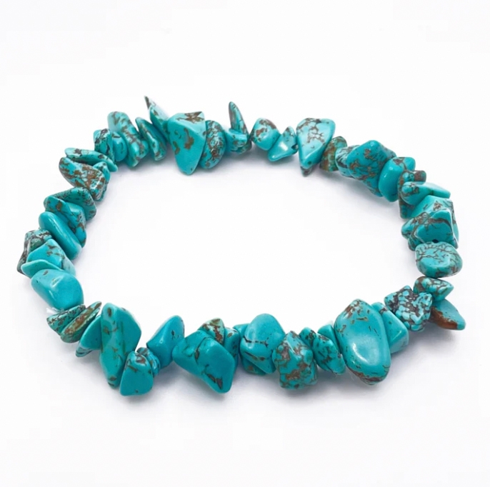 Turquoise-colored, irregular-shaped bead bracelet.