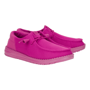 Bright pink Hey Dude Wendy Funk Mono Shoes with a lace-up front and a textured fabric construction.