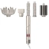 A Shark Beauty multi-styler set featuring a central styling wand with four attachments: a diffuser, a concentrator nozzle, curling barrels, and a round brush.
