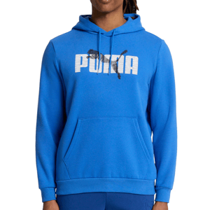 Blue hoodie featuring the Puma logo with a black puma silhouette over the text, equipped with a front kangaroo pocket and drawstring hood.