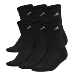 A set of six black crew socks featuring a white triangular logo near the top.