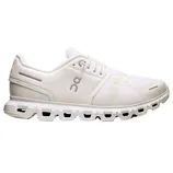 White athletic shoe with distinctive sole design and \“ON\“ logo on the side, featuring a breathable mesh upper and lace-up closure.