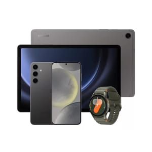 Samsung smartphone, tablet, and smartwatch displayed together.