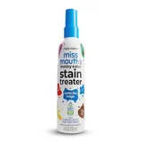 Miss Mouth's Messy Eater Stain Treater, a 4 fl oz spray, is designed to remove stains safely for families, featuring a \“works like magic\“ label and colorful illustrations.