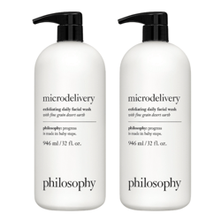 Two bottles of Philosophy Microdelivery Exfoliating Daily Facial Wash with fine grain desert earth, each 946 ml/32 fl. oz.