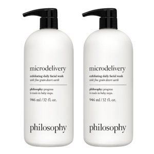 Two bottles of Philosophy Microdelivery Exfoliating Daily Facial Wash with fine grain desert earth, each 946 ml/32 fl. oz.