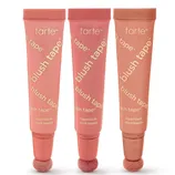 Three tubes of Tarte Blush Tape liquid blush with sponge applicators, in varying shades of pink and peach.