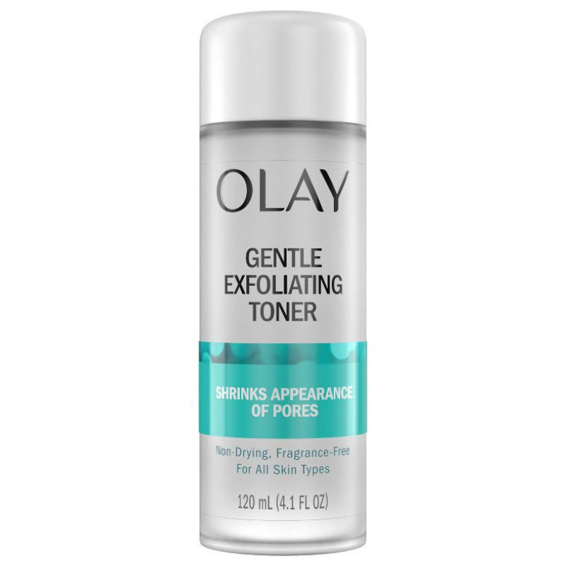 Olay Gentle Exfoliating Toner, 120 mL (4.1 FL OZ), is a non-drying, fragrance-free toner for all skin types that shrinks the appearance of pores.