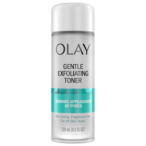 Olay Gentle Exfoliating Toner, 120 mL (4.1 FL OZ), is a non-drying, fragrance-free toner for all skin types that shrinks the appearance of pores.