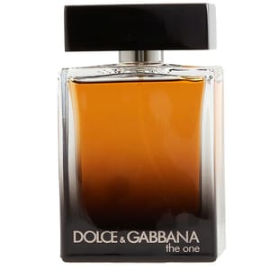 Dolce & Gabbana The One fragrance bottle with an amber gradient design and a black cap.