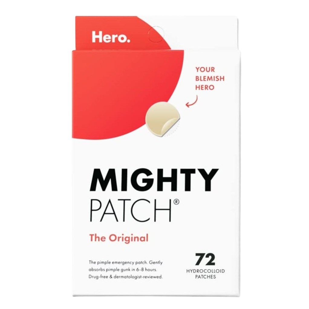 Mighty Patch The Original by Hero is a pack of 72 hydrocolloid patches designed for blemish care, absorbing impurities in 6-8 hours. Drug-free and dermatologist-reviewed.