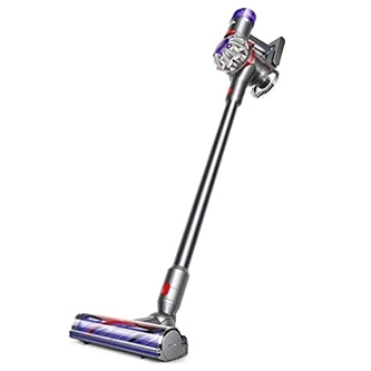 Cordless stick vacuum cleaner with a slim design and motorized brush head.