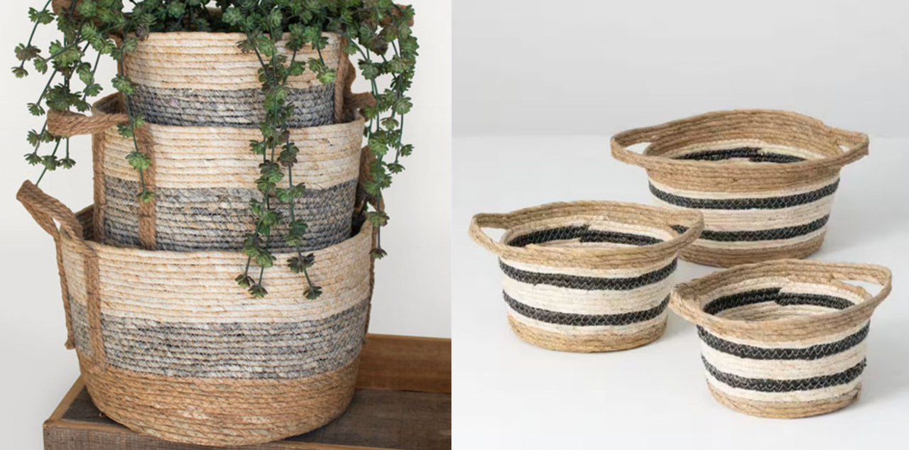 woven baskets striped