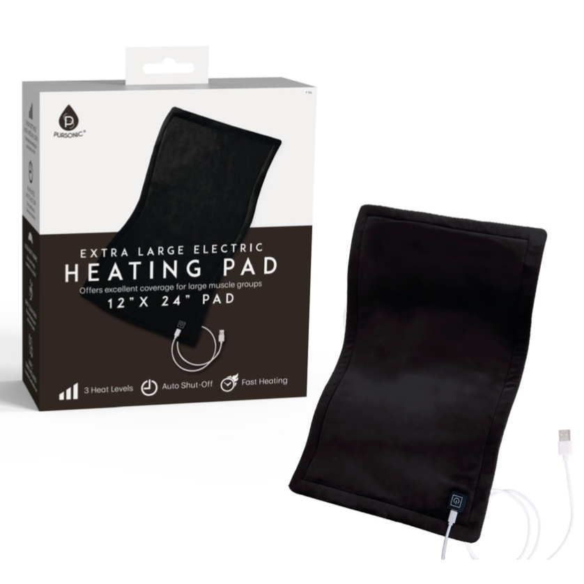 Extra Large Electric Heating Pad, 12\“ x 24\“, features 3 heat levels, auto shut-off, and fast heating. Offers coverage for large muscle groups.