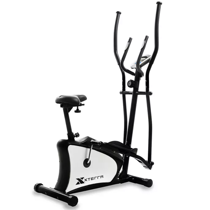 Xterra exercise equipment combining features of an elliptical and a stationary bike, designed for indoor workouts.