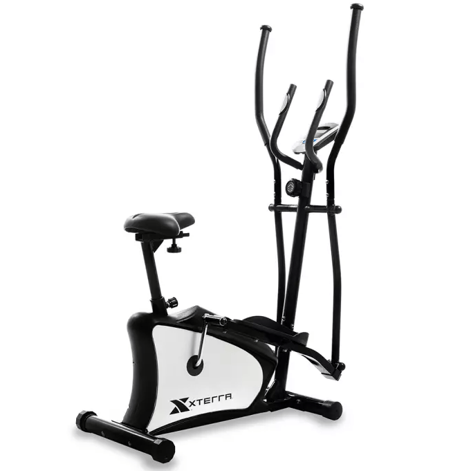 Xterra exercise equipment combining features of an elliptical and a stationary bike, designed for indoor workouts.