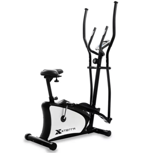 Xterra exercise equipment combining features of an elliptical and a stationary bike, designed for indoor workouts.
