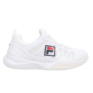 White Fila SpeedServe shoes feature a low-top design with mesh and synthetic materials, an embroidered logo on the side, and a cushioned sole for comfort and support.