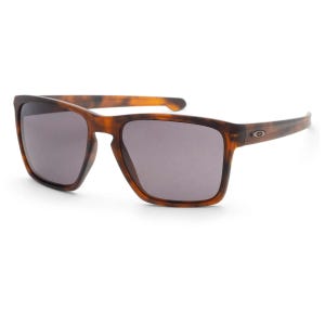 Tortoise-patterned sunglasses with square frames, featuring dark lenses and a subtle logo on the arms.