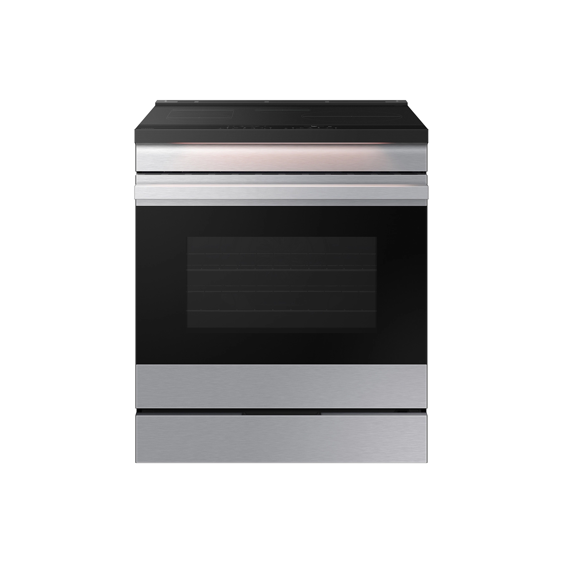 Samsung Smart Induction Range featuring a sleek black and stainless steel design with a large oven window, combining modern aesthetics with smart cooking capabilities.