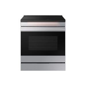 Samsung Smart Induction Range featuring a sleek black and stainless steel design with a large oven window, combining modern aesthetics with smart cooking capabilities.