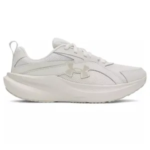 White athletic sneaker featuring a mesh and synthetic upper with a logo on the side, designed for comfort and support.