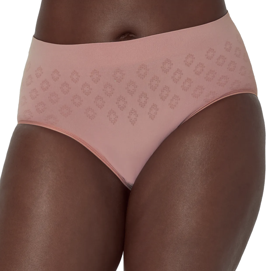 A pair of pink high-waisted seamless underwear with subtle diamond patterns.
