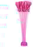 A set of pink water balloons, pre-attached to a filling device, allowing for quick and easy inflation. The design enables multiple balloons to be filled simultaneously and is ideal for water activities.