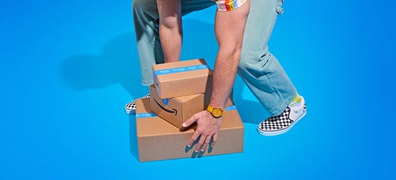 Amazon boxes with blue background
