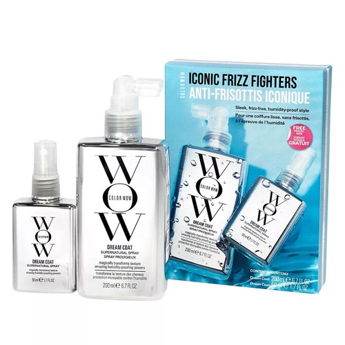 Color Wow Dream Coat set includes anti-frizz sprays in two sizes: 200ml and 50ml, aimed at providing sleek, humidity-proof hair.