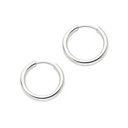 A pair of silver-tone hoop earrings with a smooth, polished finish.