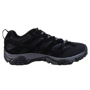 Black trail running shoe with robust sole and lace-up front.