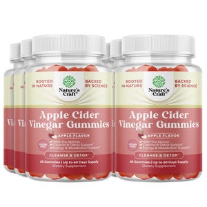 Nature's Craft Apple Cider Vinegar Gummies, 360 count, offer apple flavor and support for cleansing, detox, energy, and metabolism. The gummies are sugar-free and come in a dietary supplement form, with 60 servings per bottle.