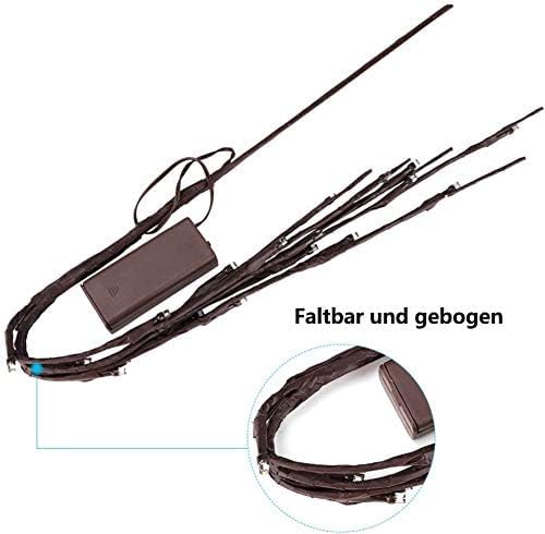Foldable and bendable branches with LED lights, powered by a battery pack, suitable for decorative purposes.