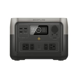 EcoFlow River 2 Max Power Station is a portable power solution with multiple AC outlets, USB-A, USB-C ports, and a display for input/output monitoring and battery life.
