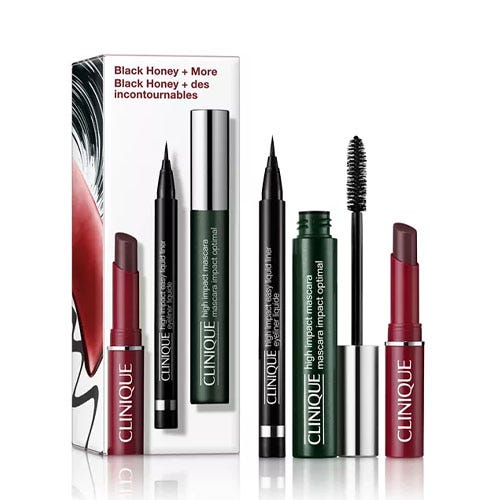 a clinique eyeliner, mascara, and lip balm set