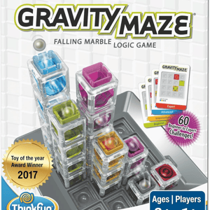 Gravity Maze by Thinkfun is a falling marble logic game for ages 8 and up, featuring 60 challenges from beginner to expert.