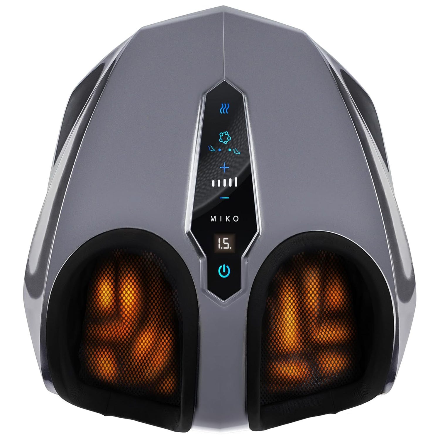 It's a Miko foot massager with an LED display, heat settings, and an on/off button, designed for relaxation and foot therapy.