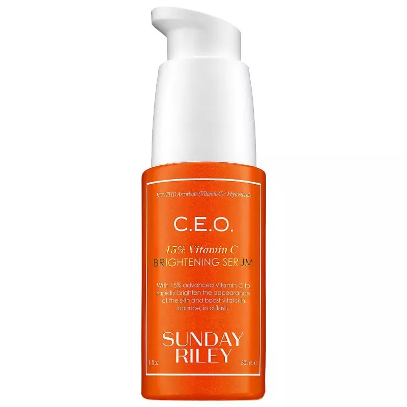 Sunday Riley C.E.O. 15% Vitamin C Brightening Serum is designed to quickly brighten skin and enhance its vitality. It contains 15% advanced Vitamin C in a 1 fl oz (30 ml) bottle.