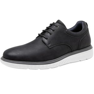 Men's Bruno Marc Dress Sneakers feature a sleek black design with lace-up closure and contrasting white sole for a modern look. They combine the formality of dress shoes with the comfort of sneakers.