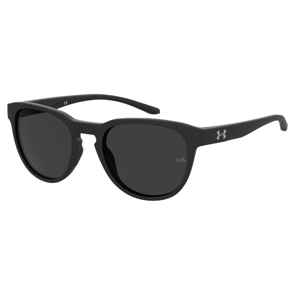 Black sunglasses with a sleek design, featuring dark lenses and the Under Armour logo on the temples.