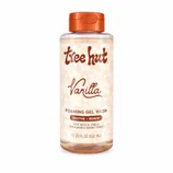 Tree Hut Vanilla Foaming Gel Wash, 18 fl oz (532 mL), features scent notes of vanilla, sandalwood, and coconut cream, labeled to soothe and renew.