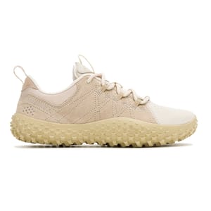 Merrell Women's Wrapt Shoes are cream-colored outdoor sneakers featuring a textured, rugged sole for enhanced grip and durability, lace-up closure, and a comfortable, breathable upper design suitable for various terrains and activities.