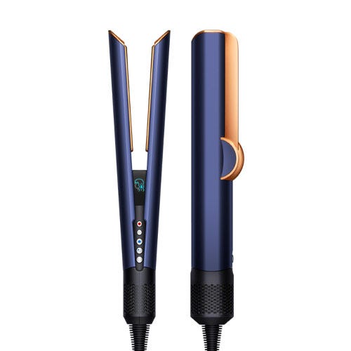 A navy blue Dyson Airstrait hair straightener