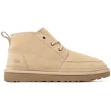 A tan suede mid-top boot with a pull tab and lace-up design on a durable rubber sole, featuring the UGG logo embossed on the side.