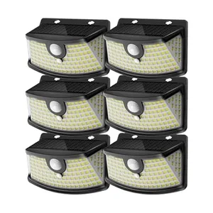 Six black solar-powered LED wall lights with motion sensors designed for outdoor use.