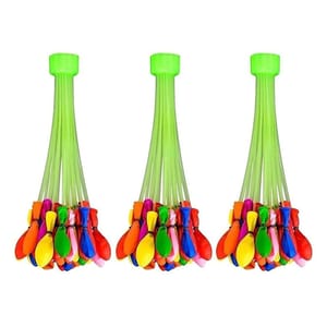 111pc Easy-Fill Water Balloons are three bunches of multi-colored water balloons, each with a hose attachment for quick and simultaneous filling.